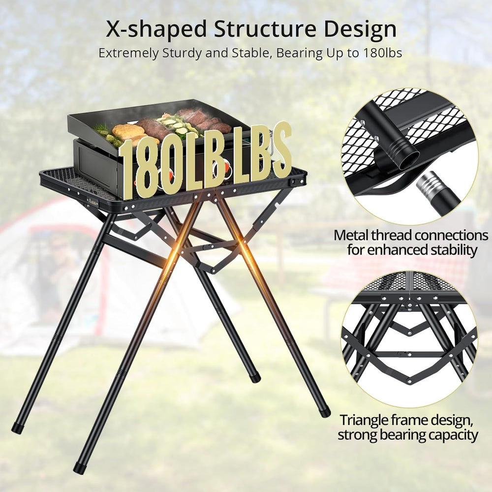 2ft Folding Grill Table, Supports 180Lbs, 2 Heights 27.5" for Camping