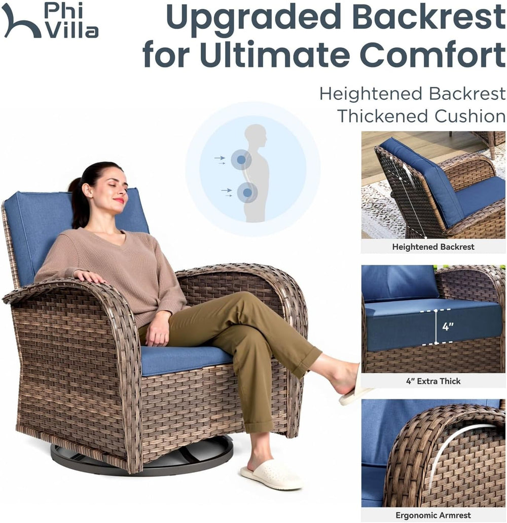 PHI VILLA Patio Furniture Set Wicker Conversation Set Outdoor Furniture