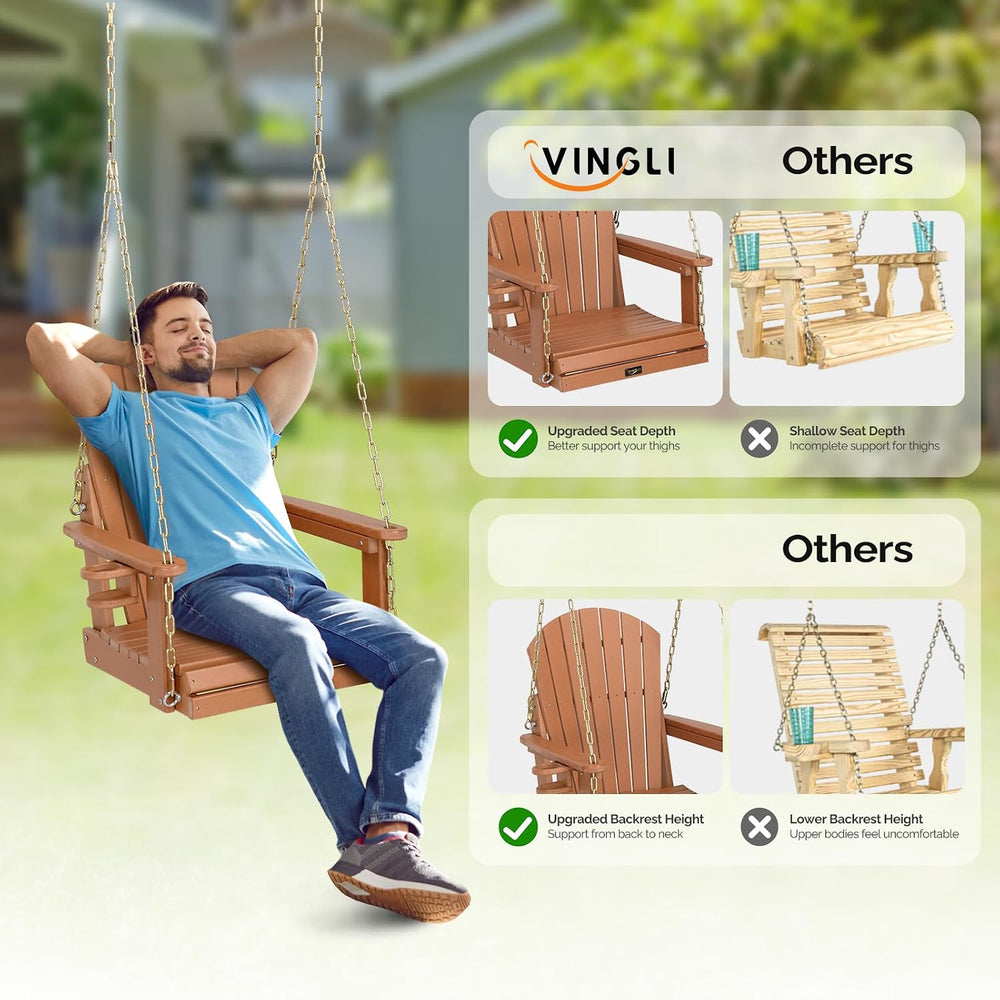 VINGLI 2.2FT HDPE Porch Swing, Patio Swing with Rotatable Cup Holder, Teak