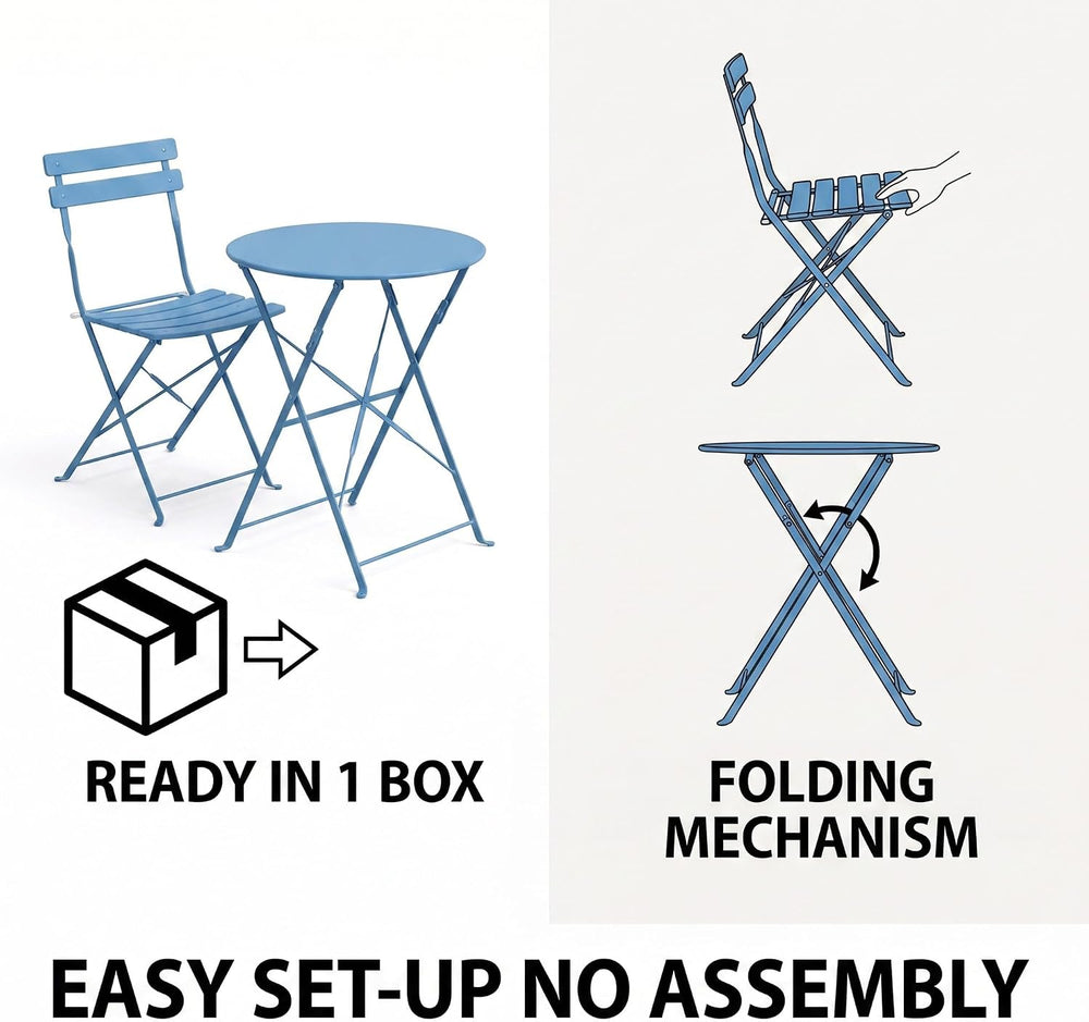 Bistro Table & Chairs Set of 2, Folding Outdoor Patio Furniture