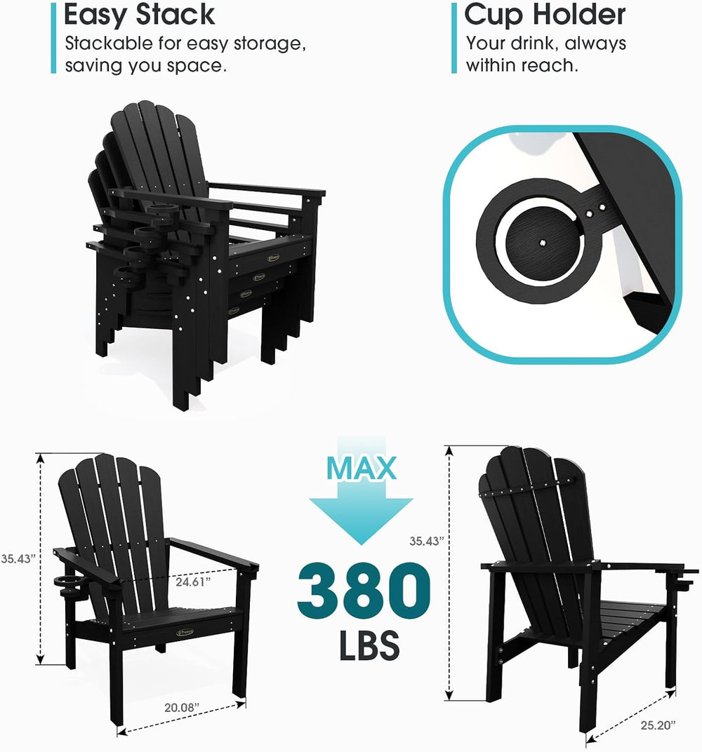 THOEOE Stackable Adirondack Chair Set of 4, HDPE Fire Pit Chairs Set of 4
