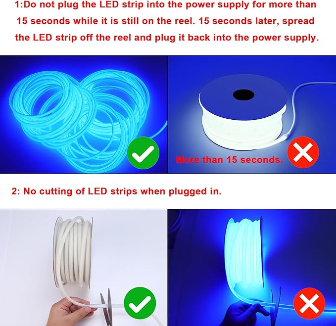 AC 110V COB LED Strip Lights Outdoor Waterproof 65.6ft, Blue Super Bright 200...