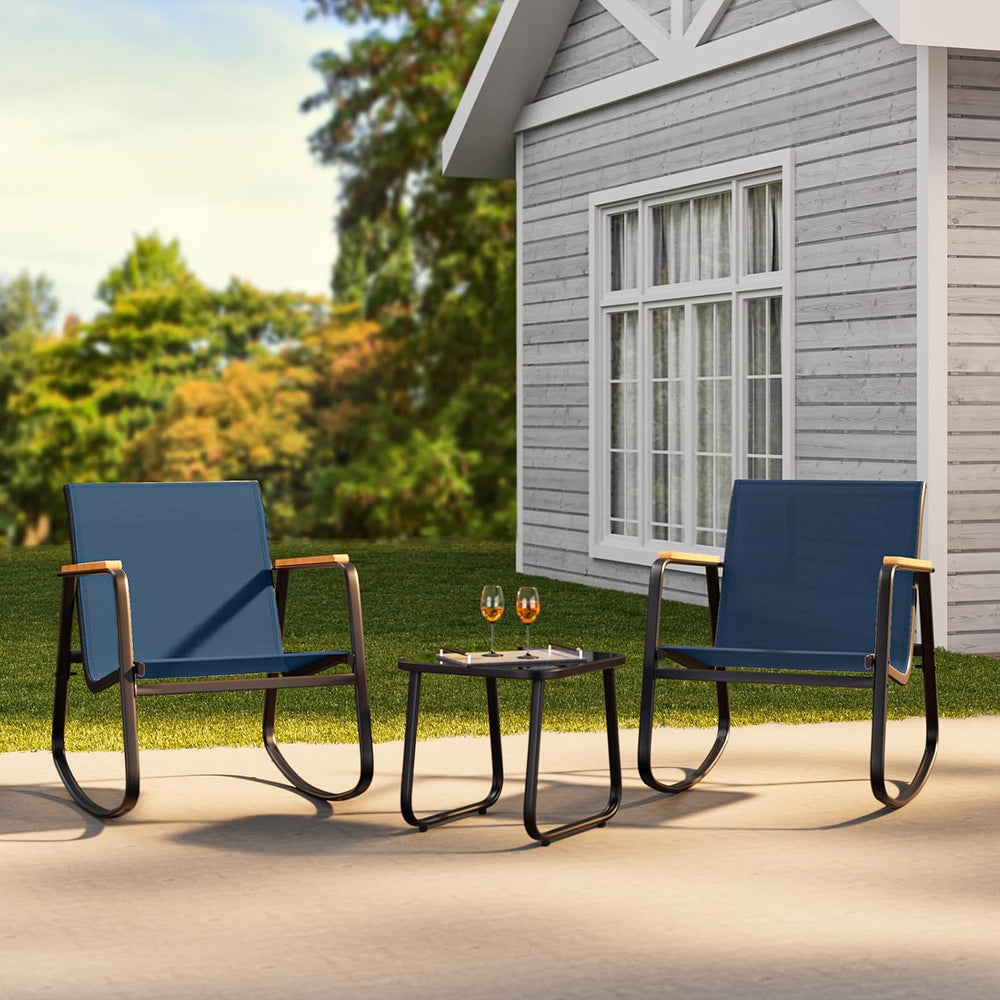 Ahomly 3-Piece Outdoor Rocking Bistro Set, Patio Furniture Set, Blue
