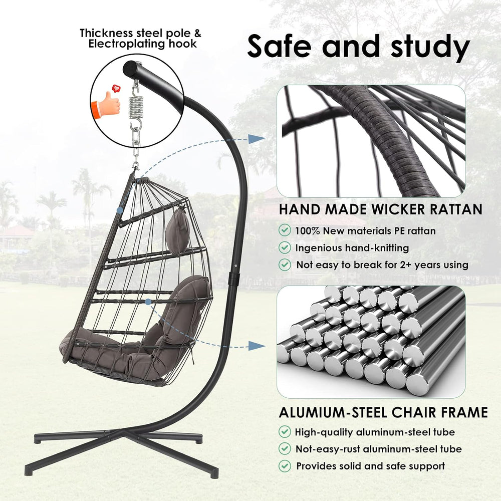 Egg Chair with Stand - Patio Rattan Wicker Hanging Swing Egg Chair Hammock Ch...