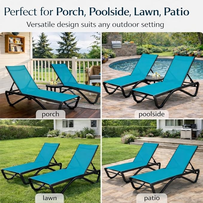 Kozyard Outdoor Chaise Lounge Chair, Full Aluminum Frame, Adjustable Reclinin...
