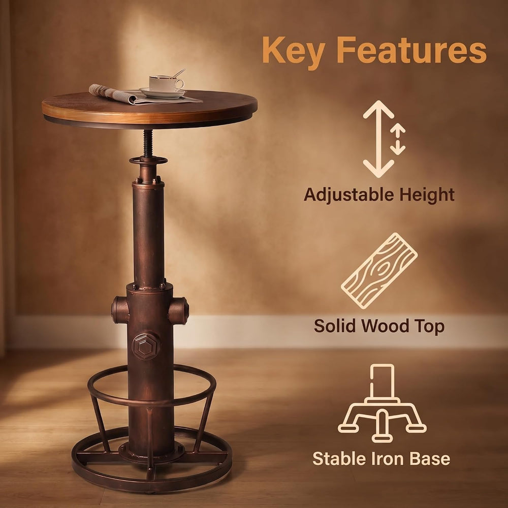 Industrial Bar Table Swivel Round Wooden Top Height Adjustable 38.6-44.4inch ...