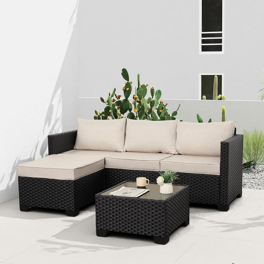 Oasishine Wicker Patio Furniture Patio Couch 3 Pieces Outdoor Sectional with ...