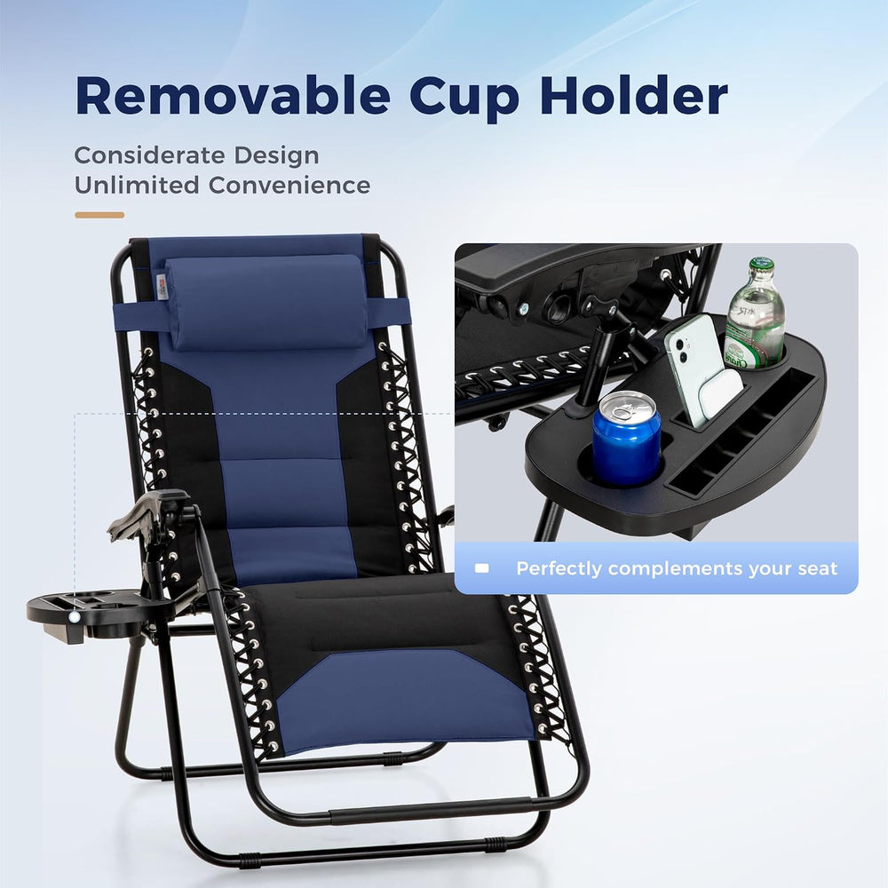 MAISON ARTS Foldable Zero Gravity Chair Set of 2, Cup Holder, 28" Seat B...