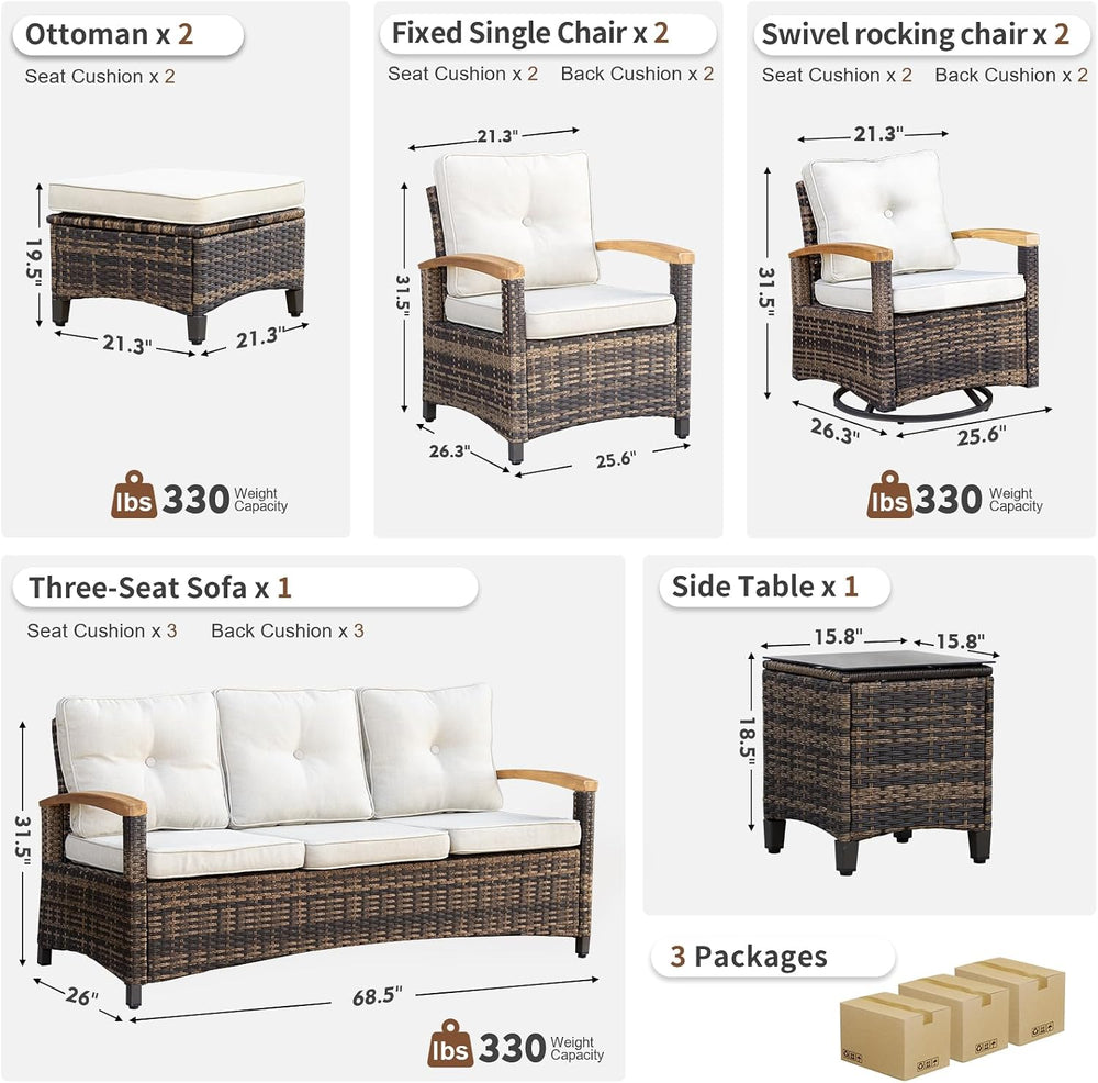 MEISSALIVVE 8 Pieces Outdoor Patio Furniture Sets, Wicker Patio Conversation ...