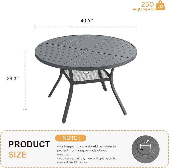 VICLLAX Round Patio Table with Adjustable Umbrella Hole for 4, All Weather Me...
