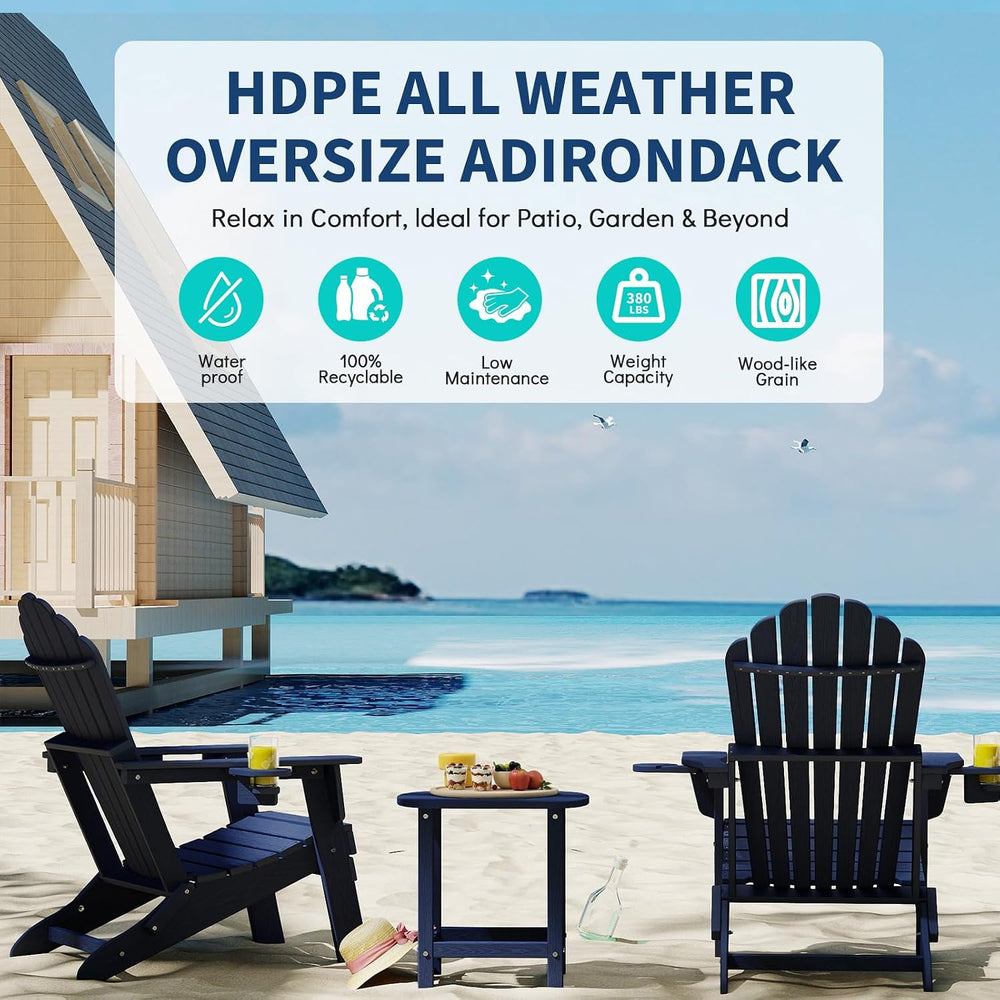 Oversized Folding Adirondack Chair Set of 4, Outdoor Chair, Navy