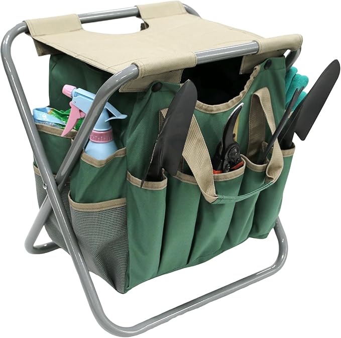 MDSTOP Folding Gardening Stool with Detachable Storage Tote Bag, Gardening To...