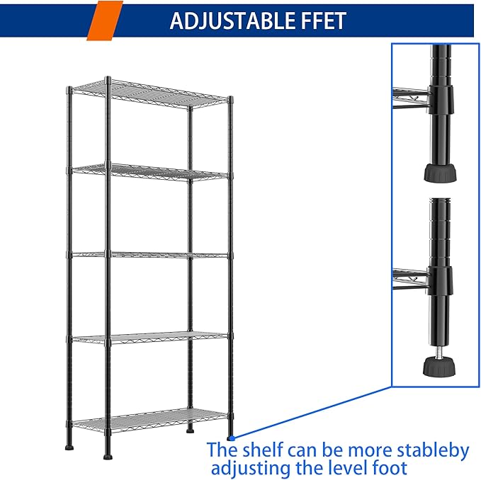 REGILLER 5-Wire Shelving Metal Storage Rack Adjustable Shelves,Standing Stora...