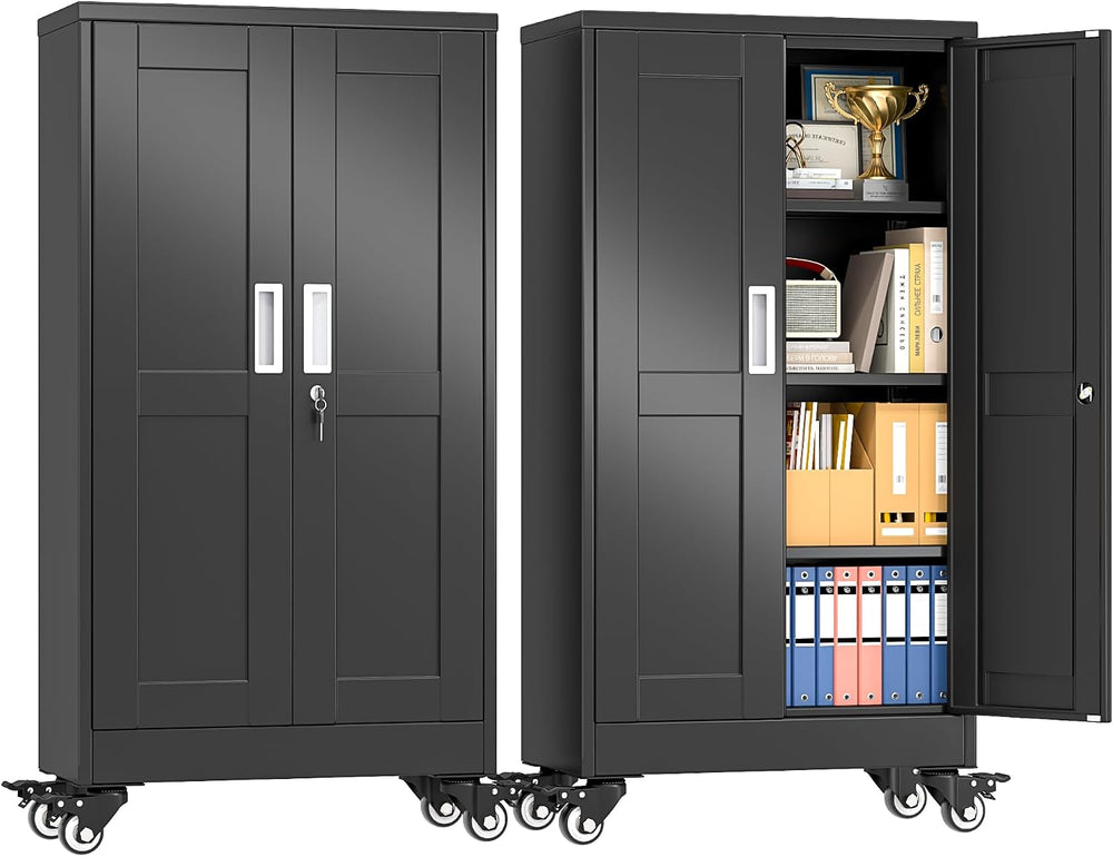 45.6" Tall Metal Garage Storage Cabinet with Wheels, White
