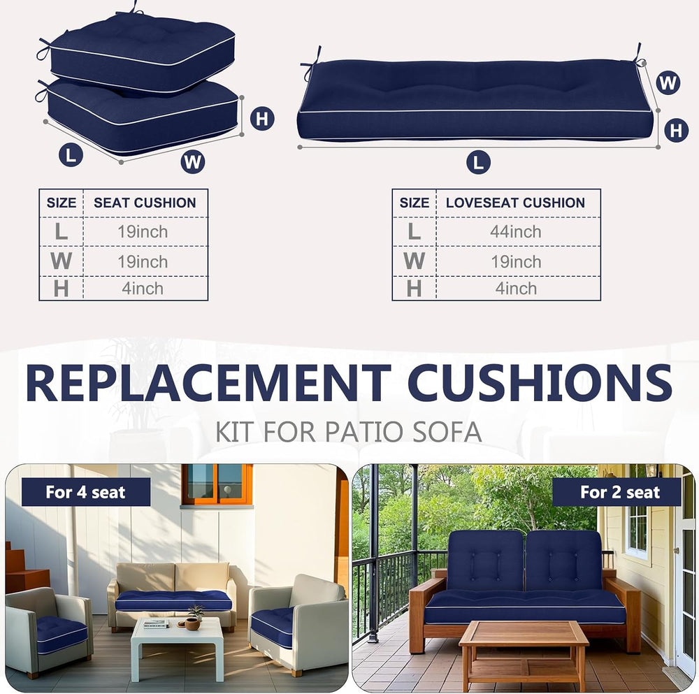 Wenqik 44 x 19 x 4 Inch Outdoor Bench Cushion Set of 3 Waterproof Tufted 1 Pa...