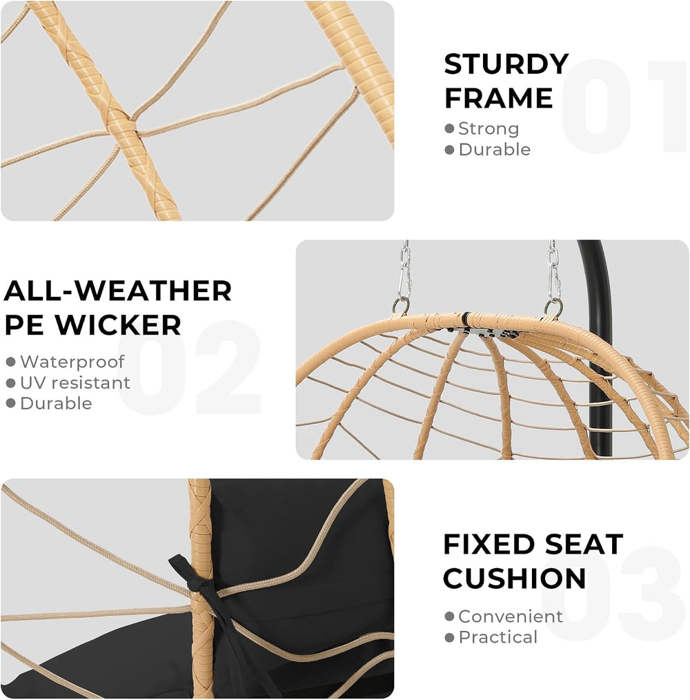 Bifanuo Double Hanging Egg Chair with Stand, Outdoor Indoor Swing Chair with ...