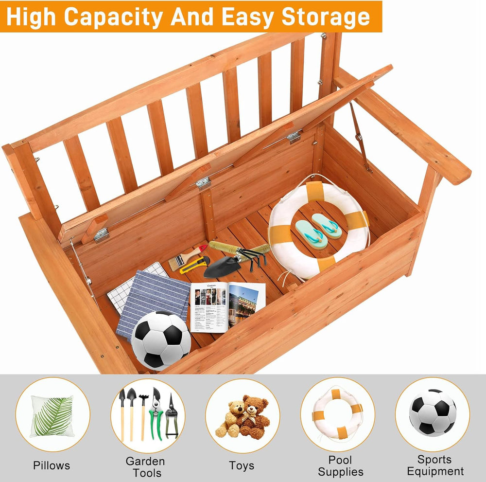 Outvita Outdoor Wood Storage Bench, Deck Box Loveseat, Natural