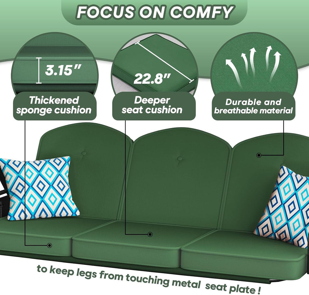 ZZW 3 Seat Outdoor Porch Patio Swing with Stand 800lbs 2-in-1 Convertible Swi...