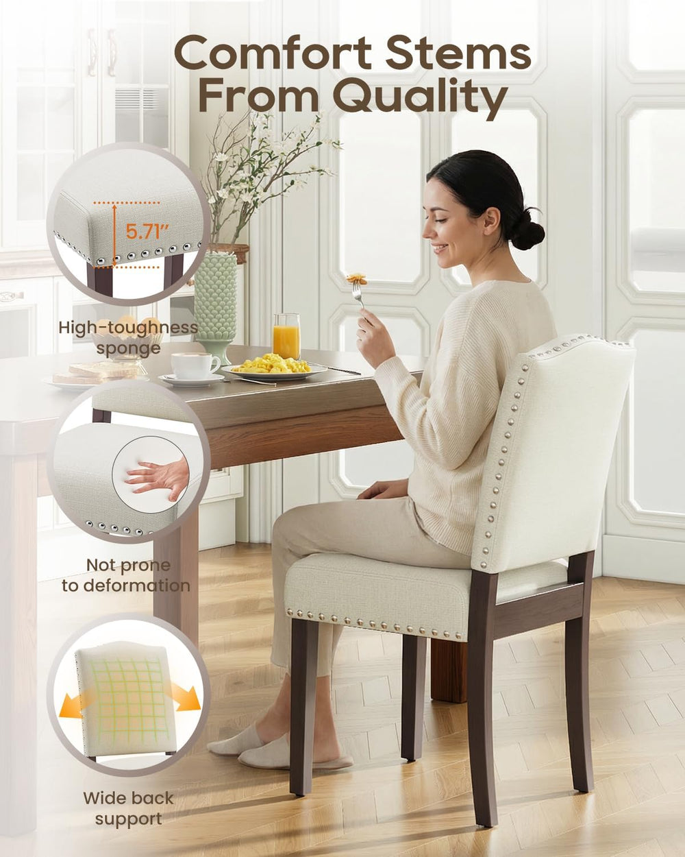Upholstered Dining Chairs Set of 2 with Thickened Seat Cushion