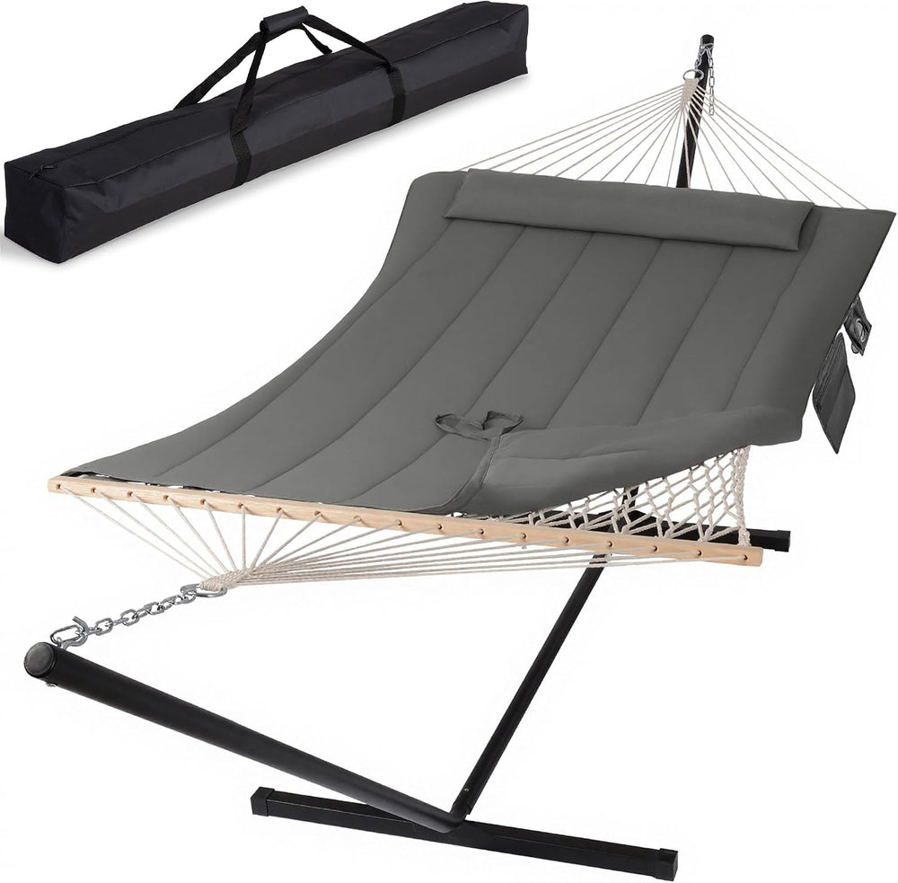 Double Outdoor Hammock with Stand, Carrying Bag, Dark Gray