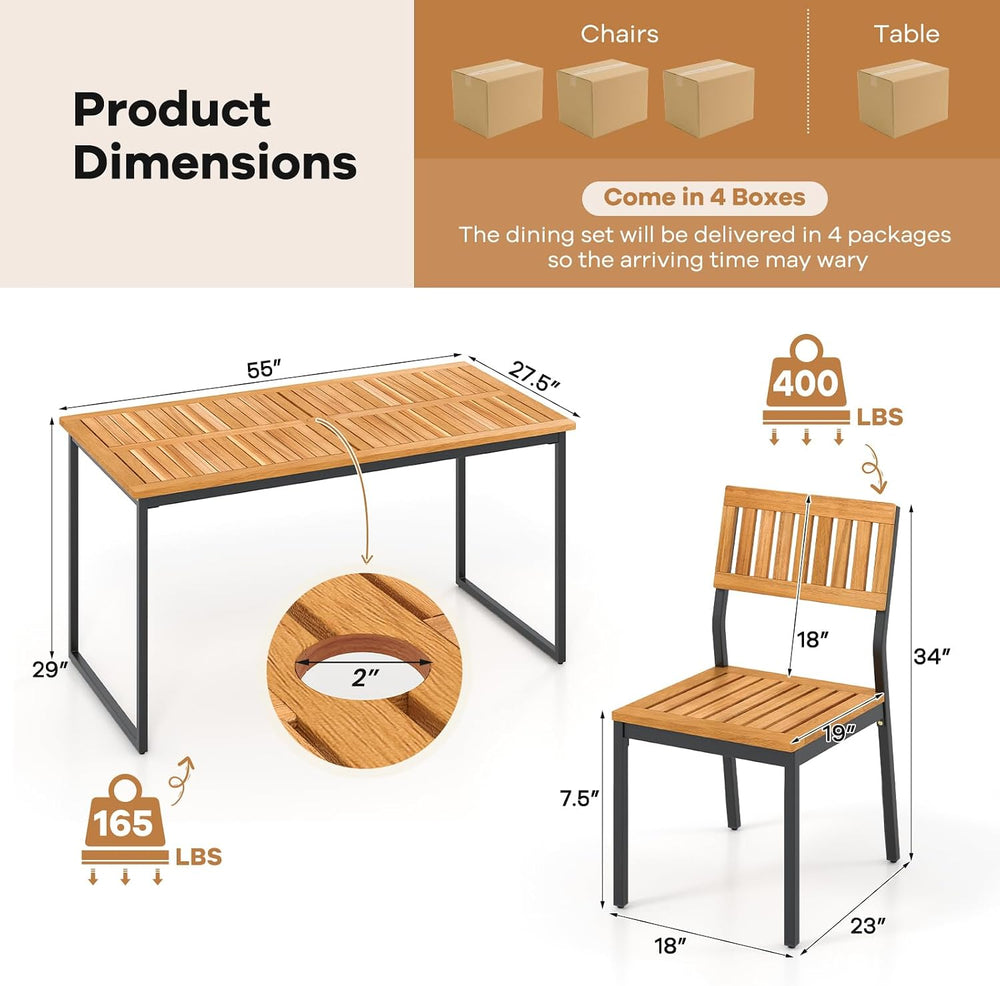 Tangkula 7 Piece Outdoor Dining Set for 6, Acacia Wood Rectangular Dining Tab...