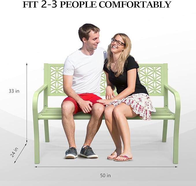 VINGLI 50" Outdoor Bench Metal with Floral Back, Garden Bench Front Porc...