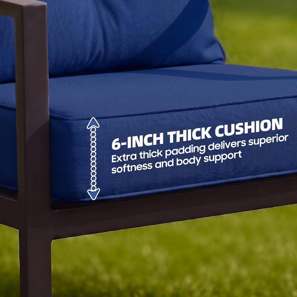 6 Inch Thick Outdoor Chair Cushions Set of 2, Waterproof, Blue
