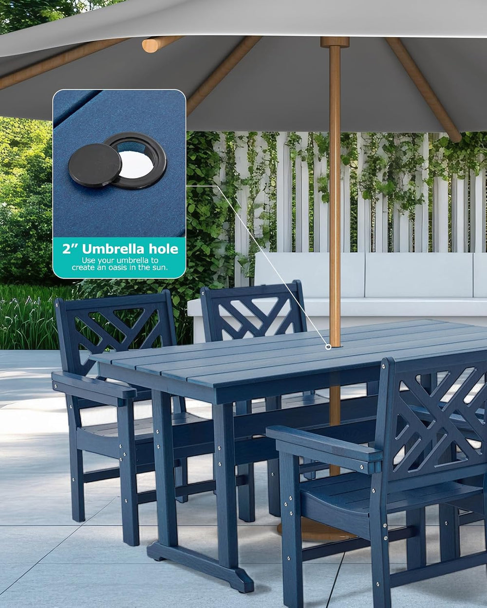5 Piece HDPE Outdoor Dining Set for 4 Patio Dining Furniture Set with Umberll...