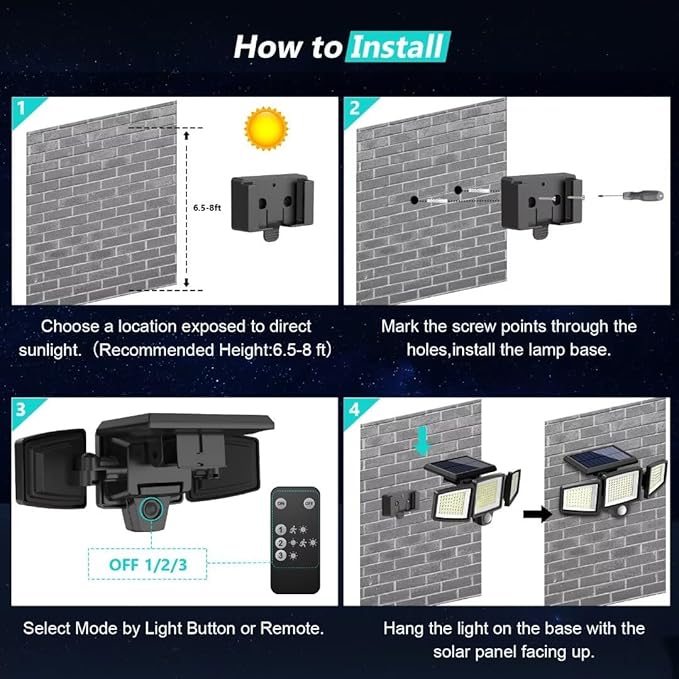 Tuffenough Solar Outdoor Lights 2500LM 210 LED Security Lights with Remote Co...