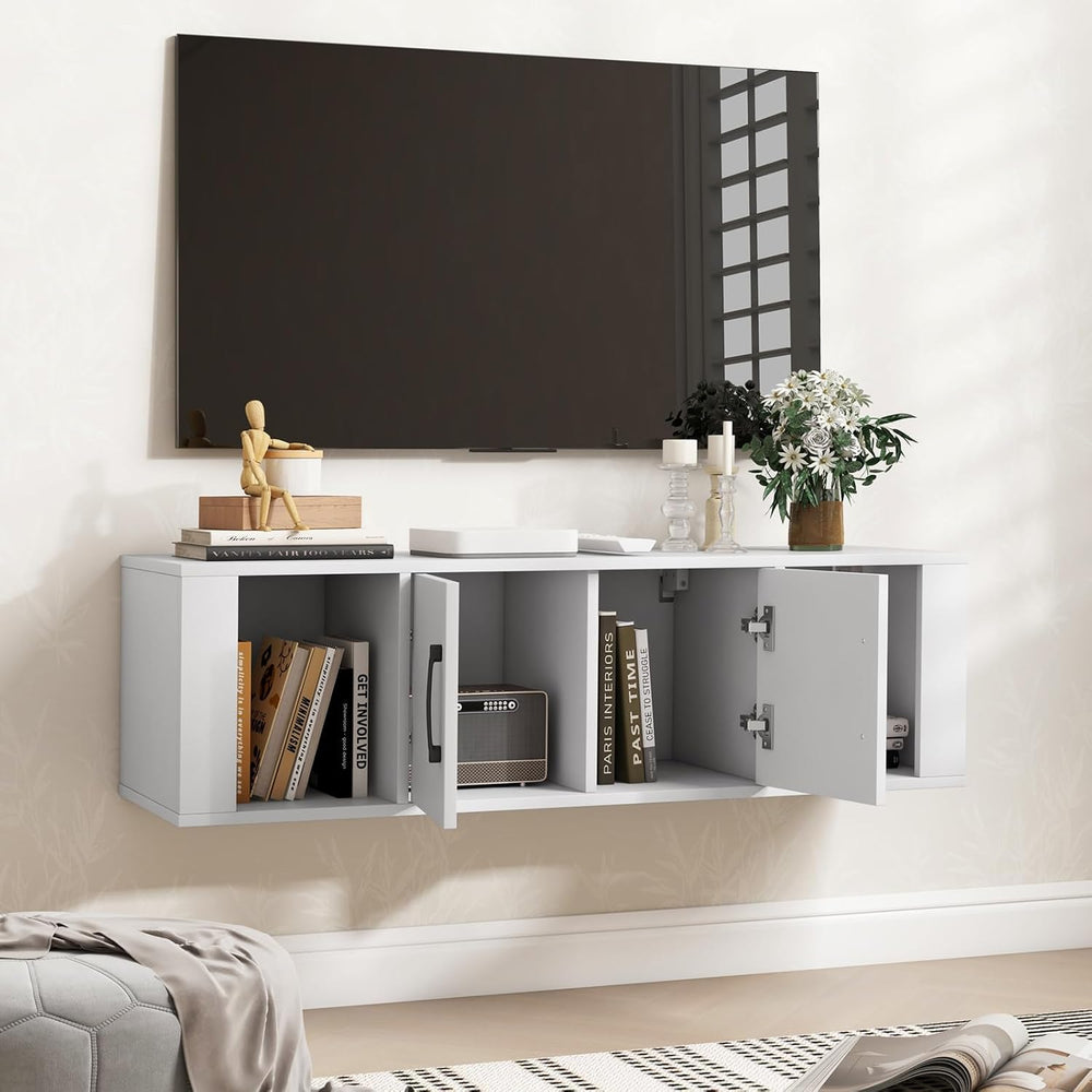 GIANTEX Wall Mounted Storage Cabinet, 2 Cube Floating Desk with Doors,White
