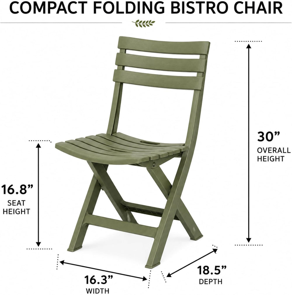 3 Piece Outdoor Bistro Set, Round Folding Patio Table and 2 Chairs, Green