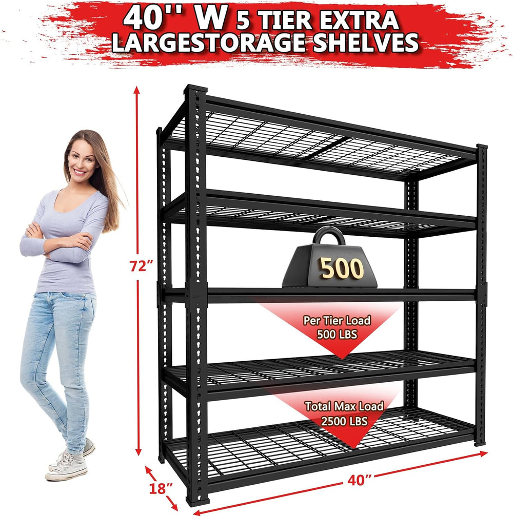 Storage Shelves, Garage Shelving Heavy Duty 2500 LBS Capacity, 40"L x 18...