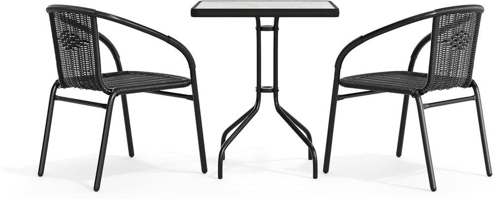 Flash Furniture Lila 23.5'' Square Glass Metal Table with 2 Black Rat...