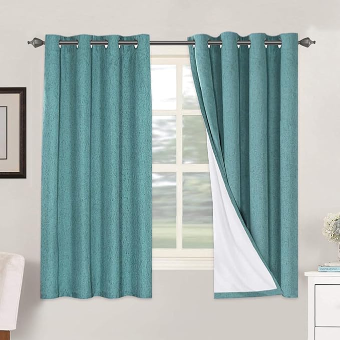 H.VERSAILTEX Linen Blackout Curtains 63 Inches Long 100% Absolutely Blackout ...
