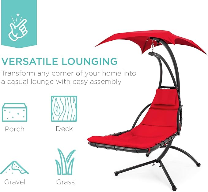 Best Choice Products Outdoor Hanging Curved Steel Chaise Lounge Chair Swing w...