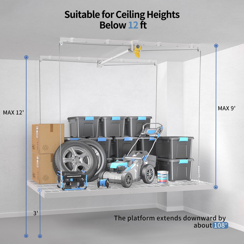 Overhead Garage Storage Rack – 4x8 FT Garage Ceiling Storage Racks with Safet...