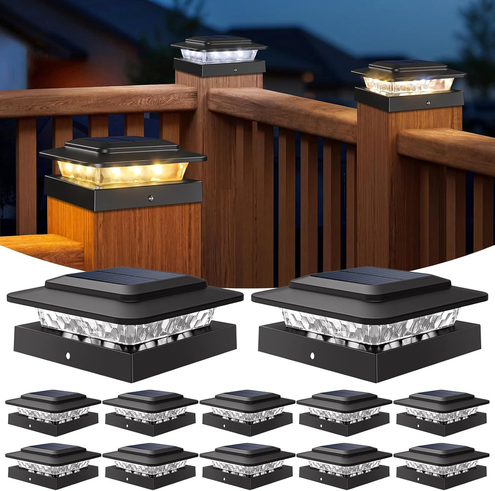 kolpop 4x4 Solar Post Cap Lights Outdoor 12Pack- 3 Color Temperatures& 2 ...