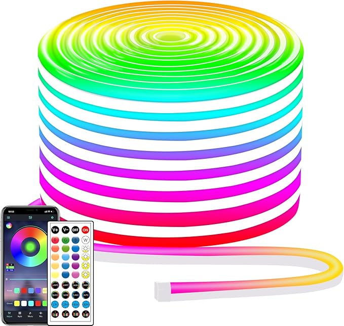 132FT Neon LED Rope Lights IP65 Waterproof LED Lights for Bedroom Flexible LE...