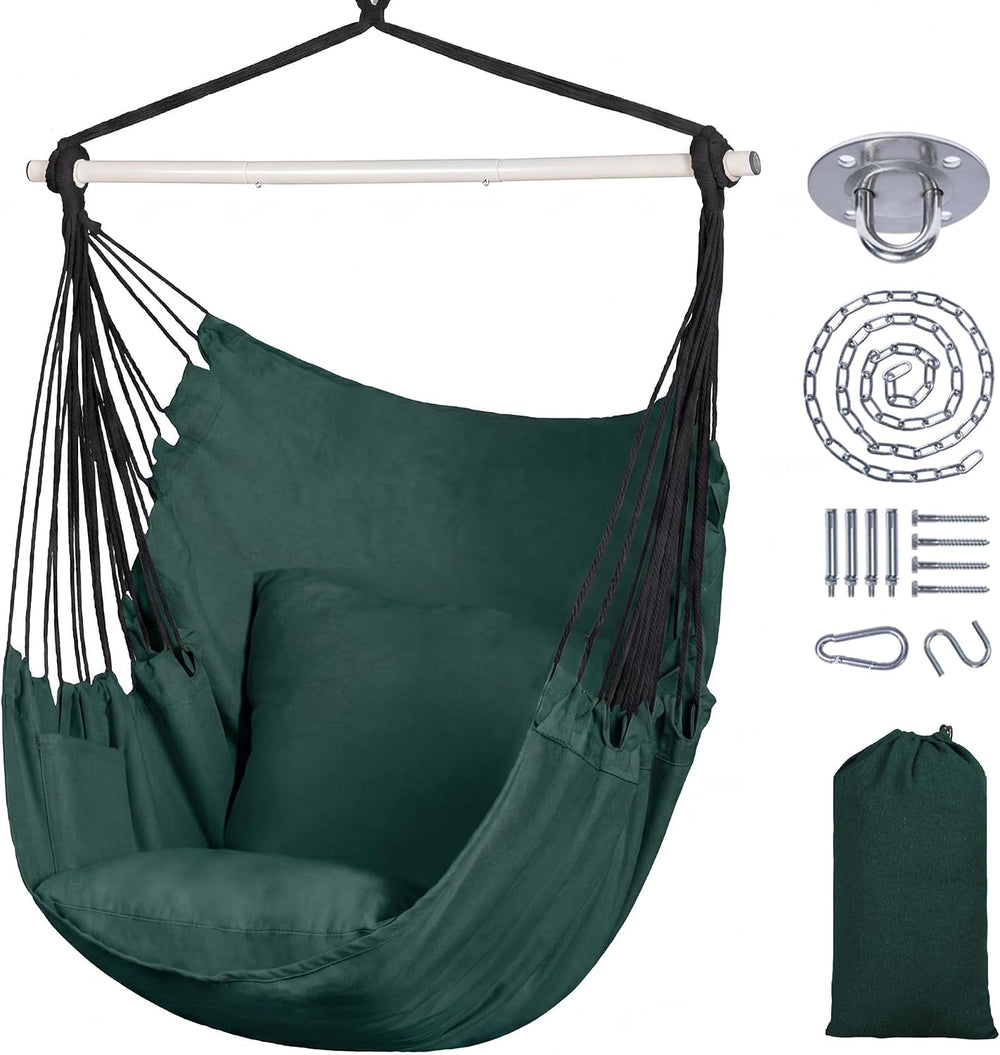 SUNCREAT Hammock Chair Hanging Rope Swing Seat-Max 450lbs Capacity, Green