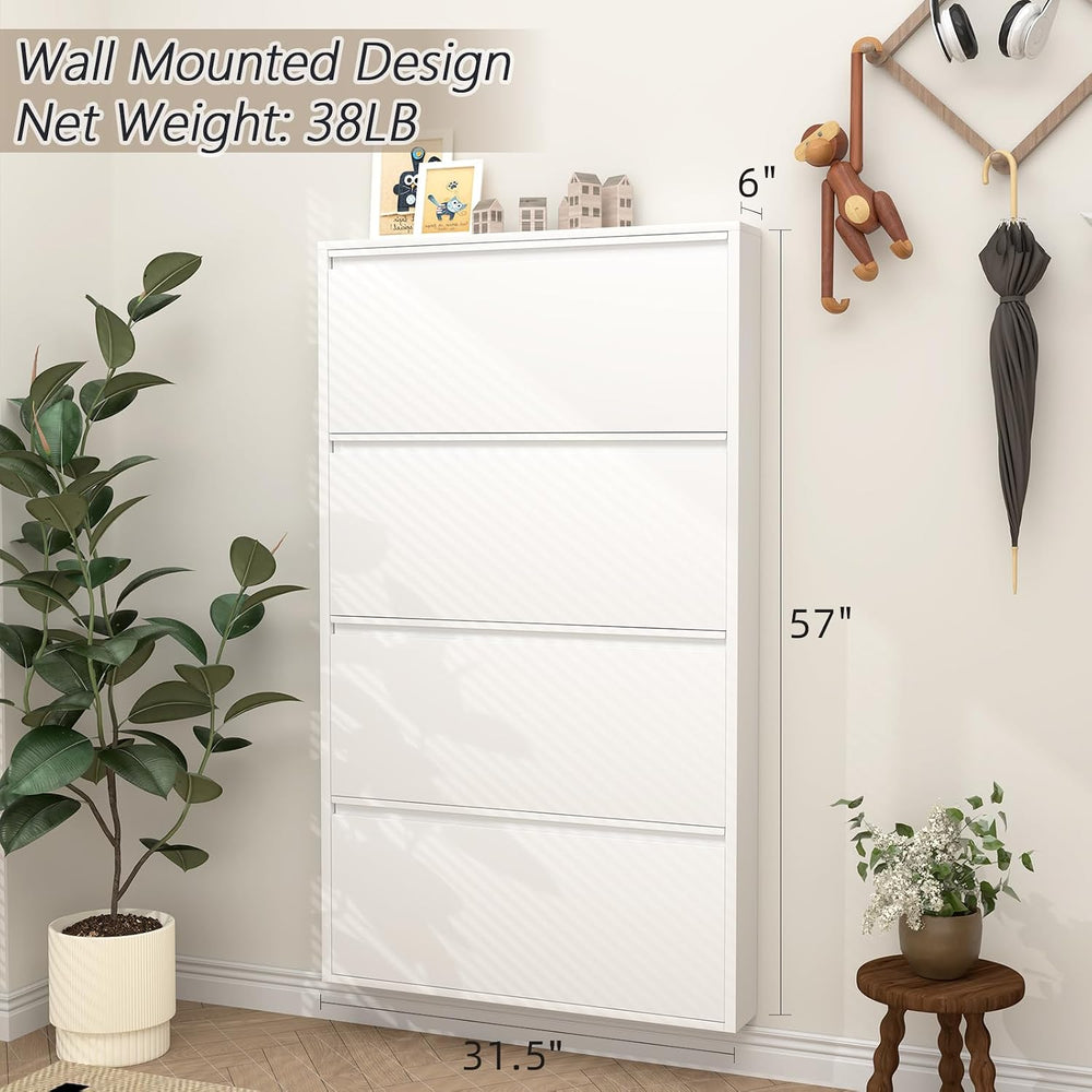 Slim Wall Mounted Metal Storage Cabinet with 4 Flip Drawers