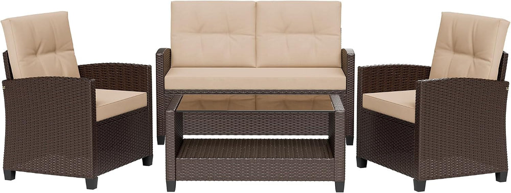Shintenchi 4 Piece Patio Furniture Set, Outdoor Rattan Conversation Set with ...