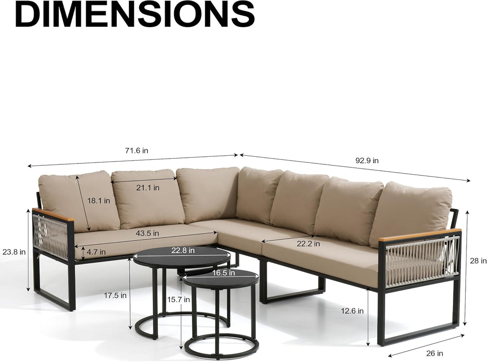 7 Piece L-Shaped Outdoor Sectional Wicker Sofa with Nesting Coffee Table