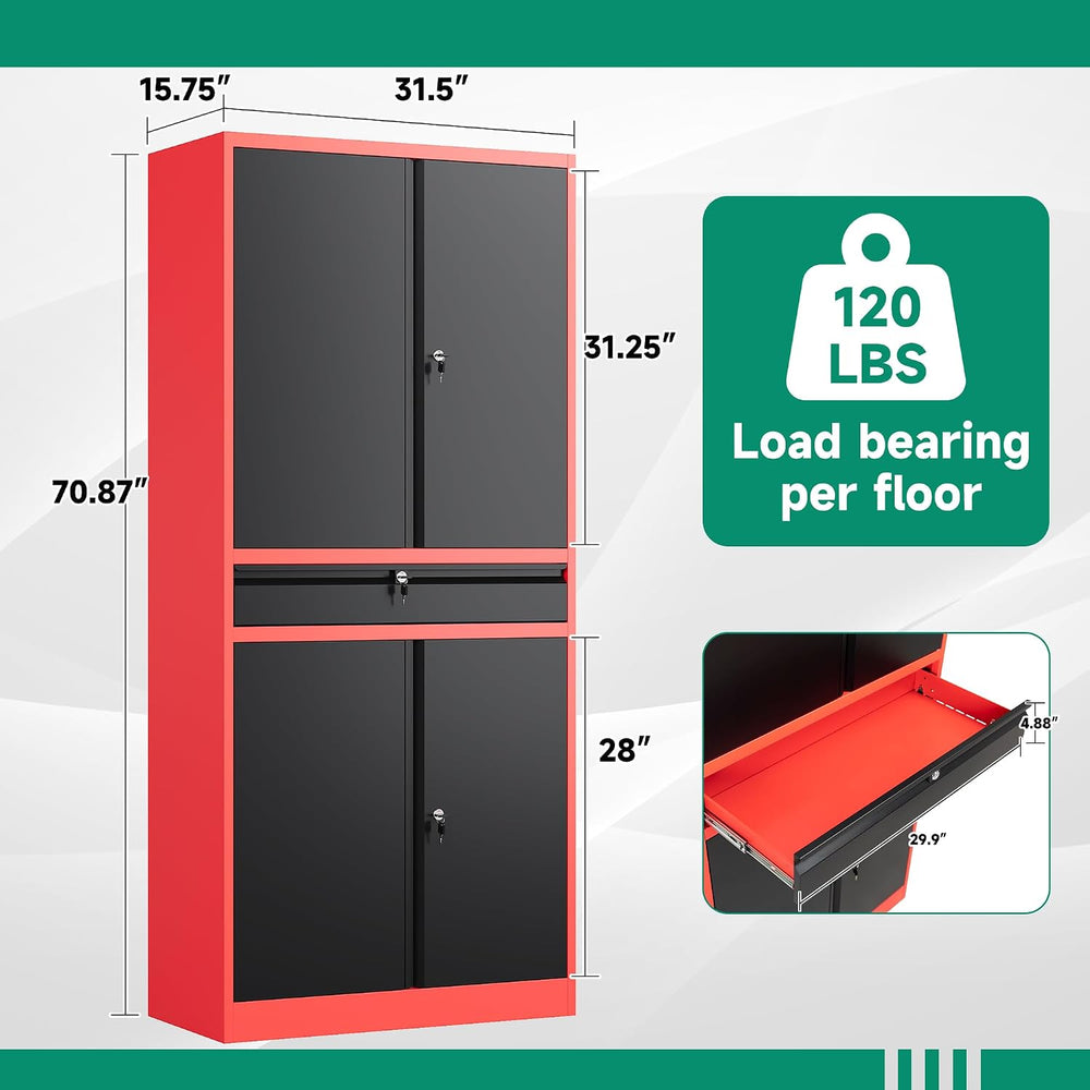 Metal Garage Storage Cabinet with Drawer,4 Door Tool Cabinet with Adjustable ...
