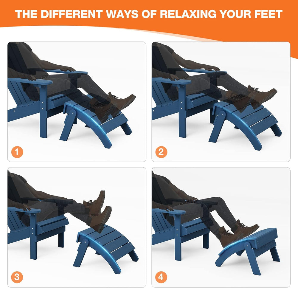 YEFU Folding Adirondack Ottoman Outdoor Set of 2, Navy Blue | Fade and Rust R...
