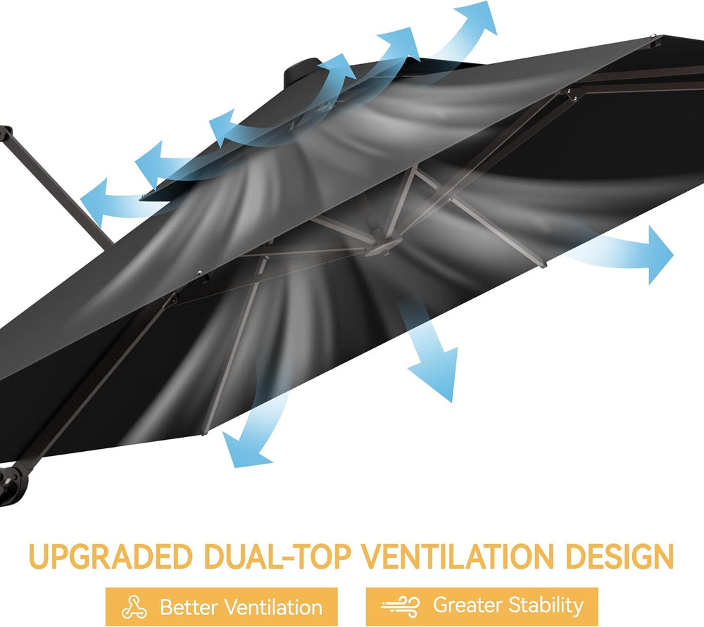 9x12' Cantilever Patio Umbrella with Base for Outdoor, Grey