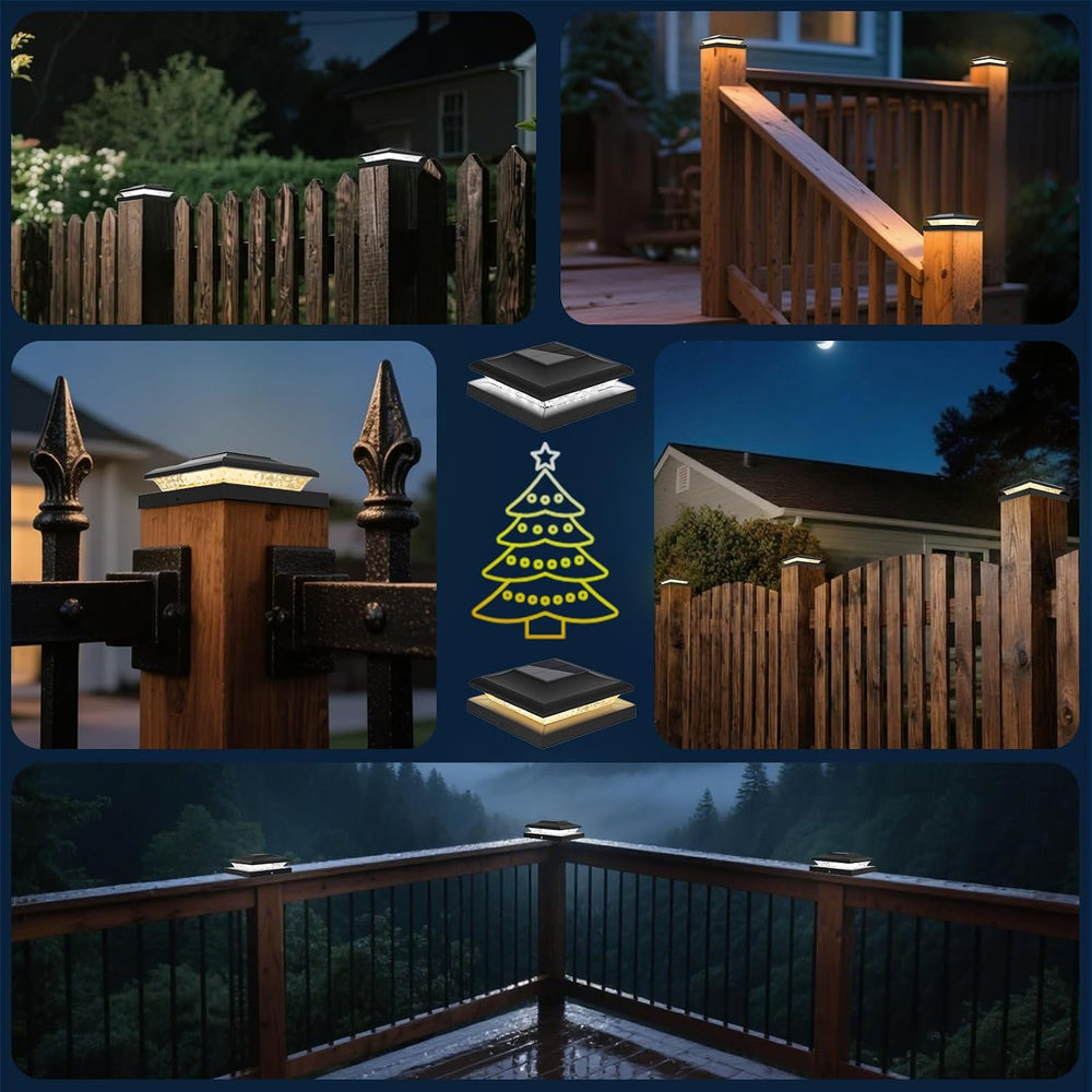Black Solar Post Cap Lights, Fits 5x5 5.5x5.5 6x6 Posts, 6 Pack