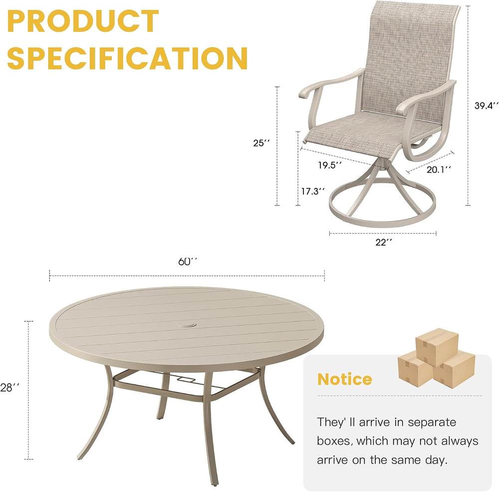 VICLLAX Patio Dining Set for 8, 60" Round Table & Swivel Chairs