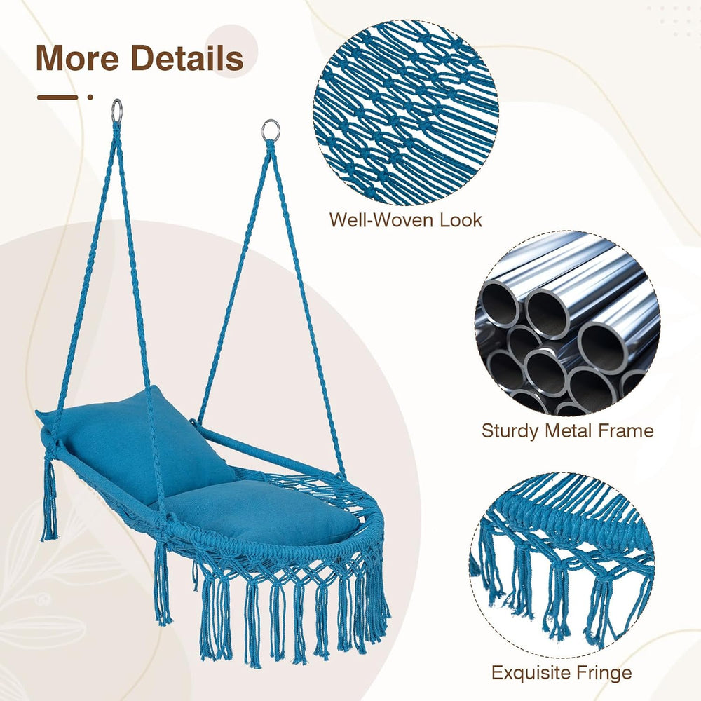 Happygrill Macrame Swing Chair with 2 Removable Cushions