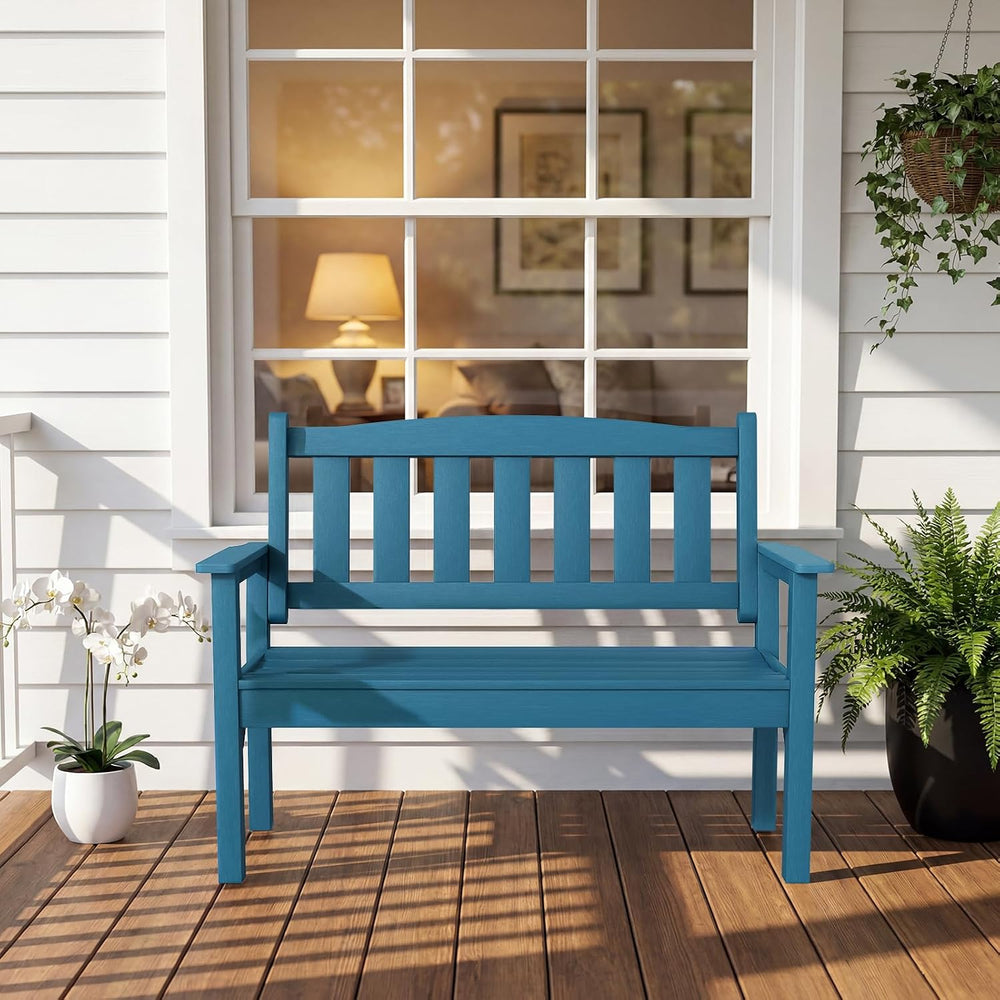 Psilvam 2-Person Poly Lumber Outdoor Bench with 700 Lbs Capacity, Brown