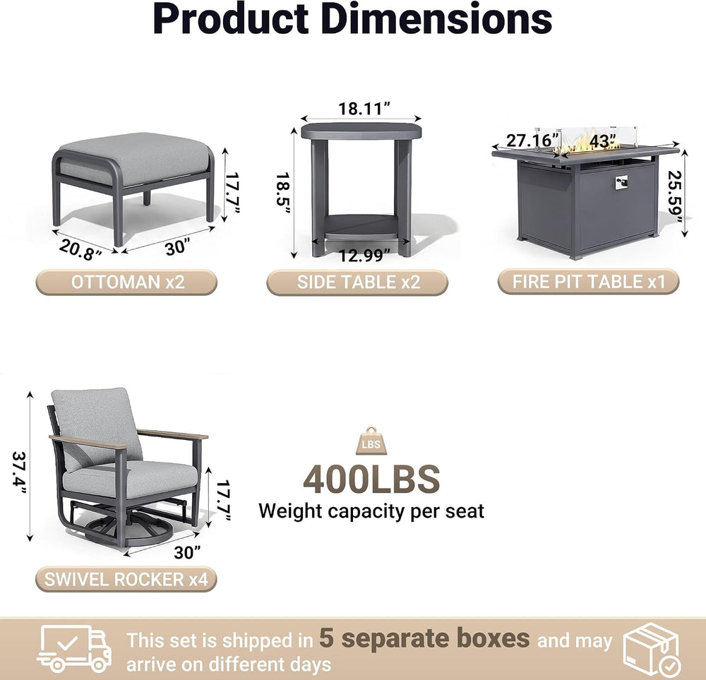 Aluminum Outdoor Patio Chair Set with 5.1-Inch Thick Cushions
